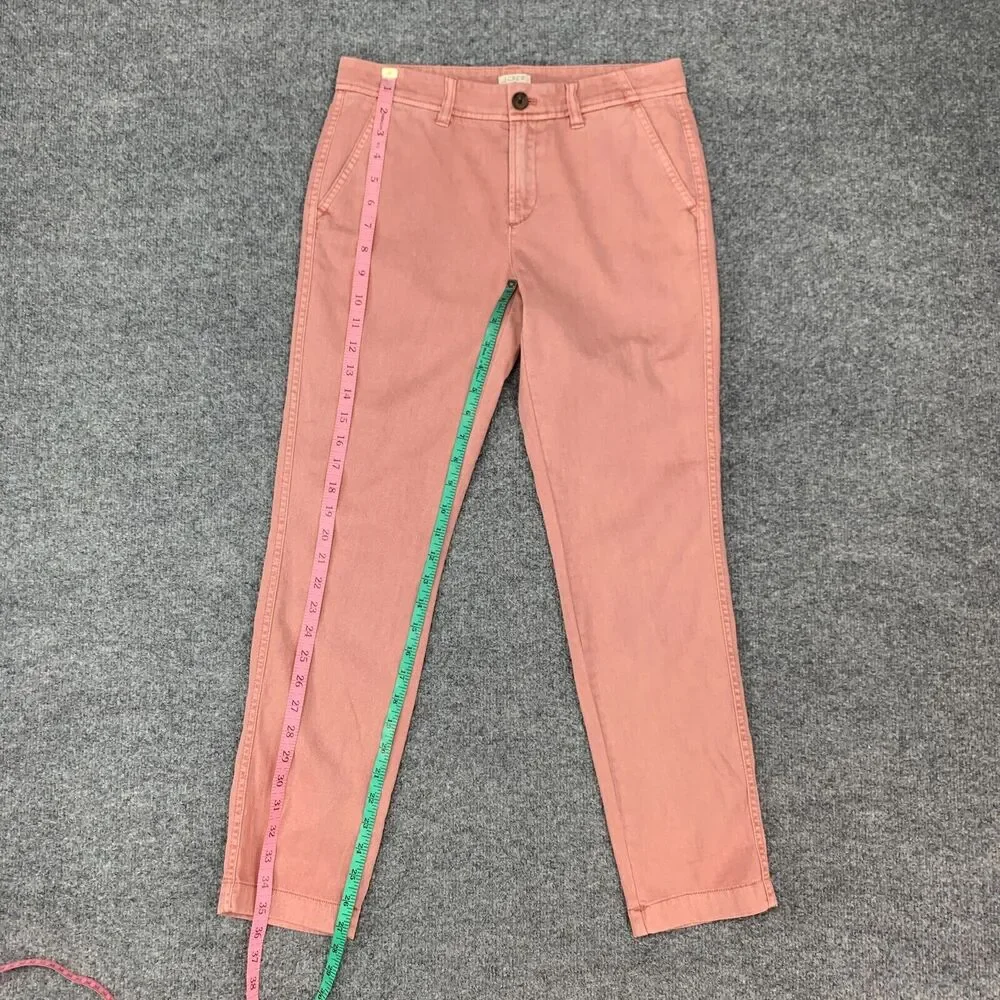 J. Crew Sunwashed Slim Chino Pants Womens 00 Pink Mid Rise Zip Fly Cotton Ankle